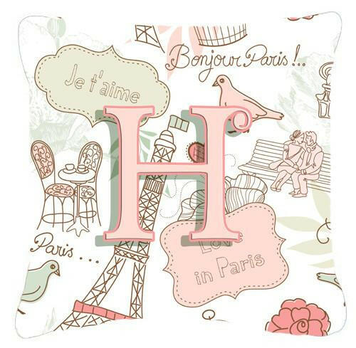 Letter H Love in Paris Pink Canvas Fabric Decorative Pillow CJ2002-HPW1414 by Caroline&#39;s Treasures
