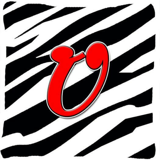 Monogram Initial U Zebra Red Decorative   Canvas Fabric Pillow CJ1024 - the-store.com