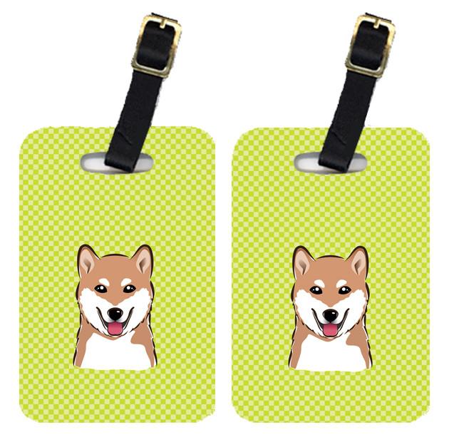 Pair of Checkerboard Lime Green Shiba Inu Luggage Tags BB1287BT by Caroline's Treasures
