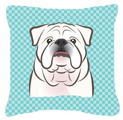 Checkerboard Blue White English Bulldog  Canvas Fabric Decorative Pillow BB1158PW1414 - the-store.com