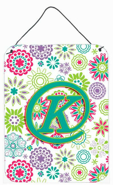 Caroline's Treasures Letter K Flowers Pink Teal Green Initial Wall or Door Hanging Prints CJ2011-KDS1216