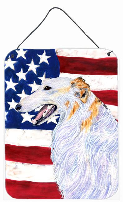 USA American Flag with Borzoi Aluminium Metal Wall or Door Hanging Prints by Caroline&#39;s Treasures
