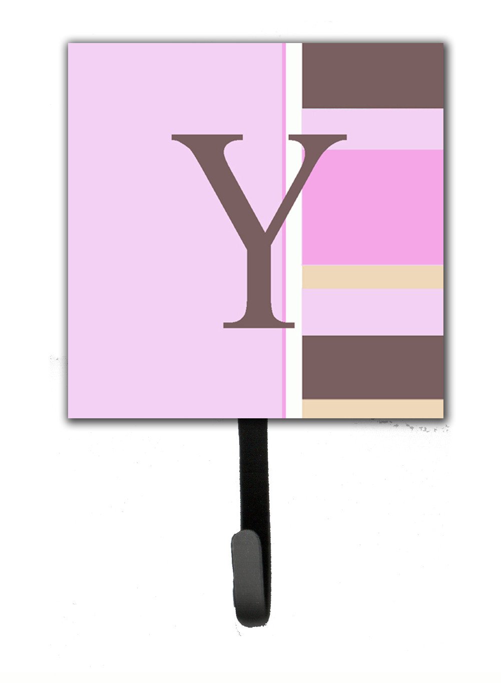 Letter Y Initial Monogram - Pink Stripes Leash Holder or Key Hook by Caroline&#39;s Treasures