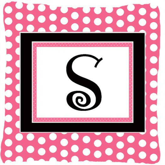 Letter S Initial Monogram Pink Black Polka Dots Decorative Canvas Fabric Pillow - the-store.com