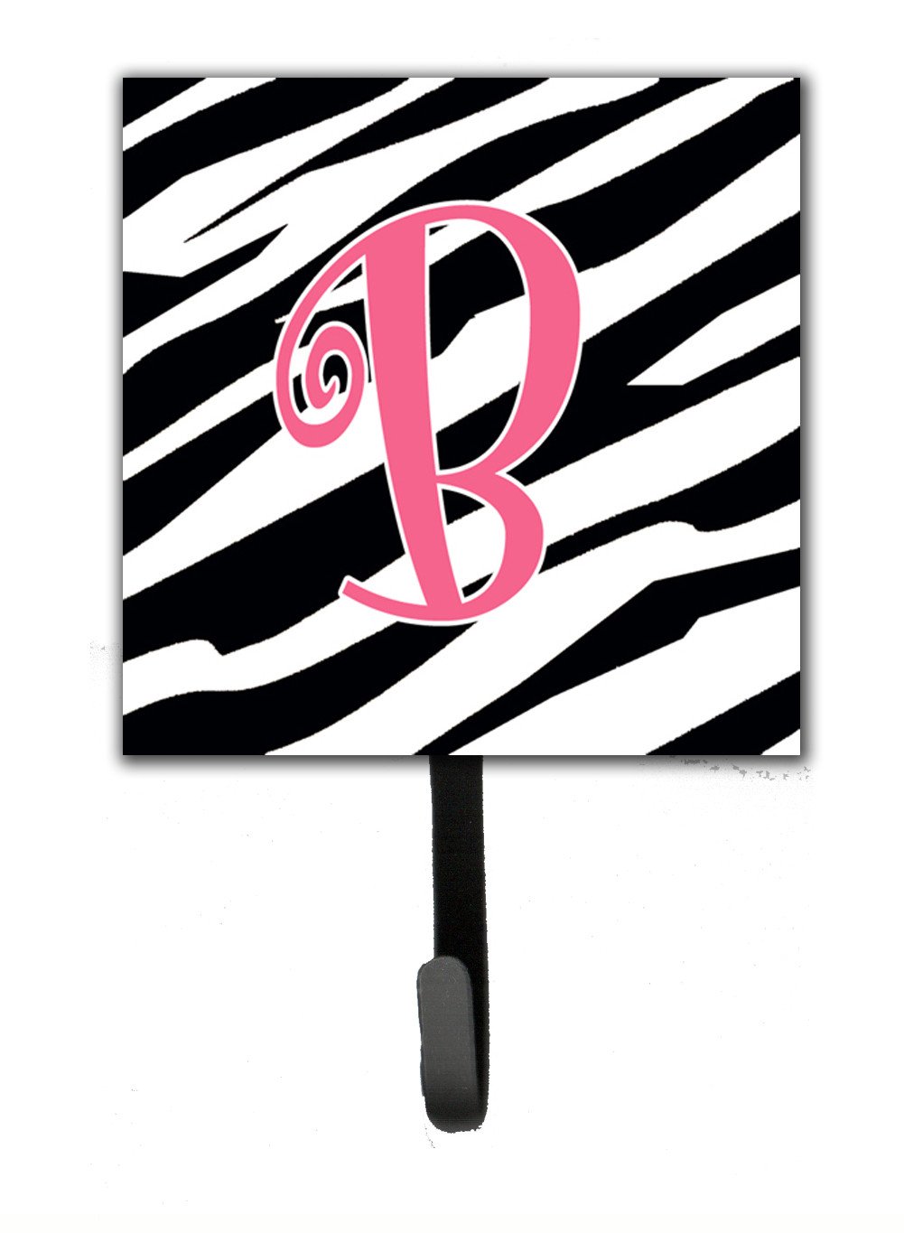 Letter B Initial Monogram - Zebra Stripe and Pink Leash Holder or Key Hook by Caroline's Treasures