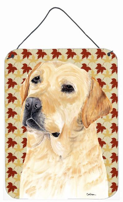 Labrador Yellow Fall Leaves Portrait Wall or Door Hanging Prints by Caroline's Treasures