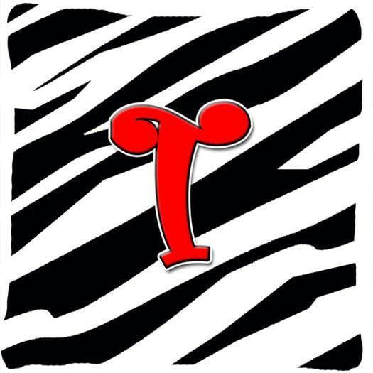 Monogram Initial T Zebra Red Decorative   Canvas Fabric Pillow CJ1024 - the-store.com