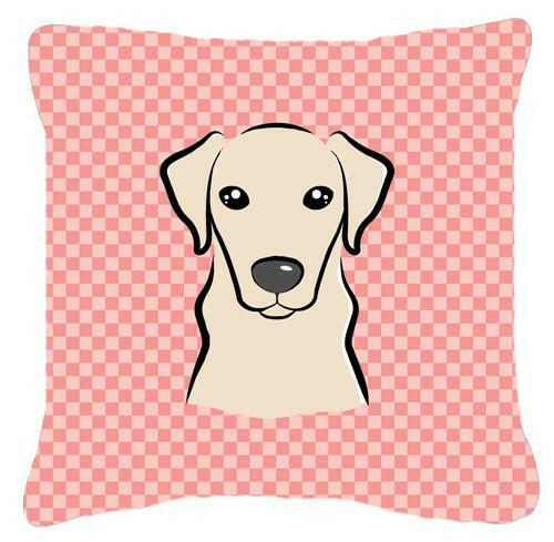 Checkerboard Pink Yellow Labrador Canvas Fabric Decorative Pillow BB1222PW1414 - the-store.com