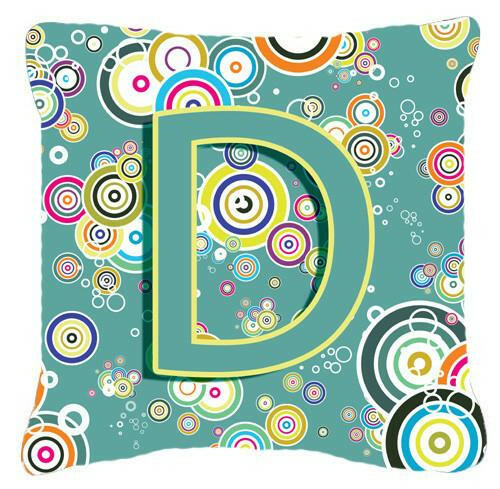 Letter D Circle Circle Teal Initial Alphabet Canvas Fabric Decorative Pillow CJ2015-DPW1414 by Caroline&#39;s Treasures