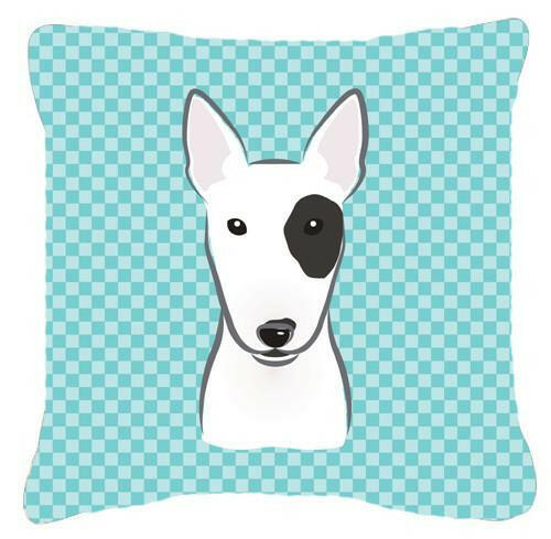 Checkerboard Blue Bull Terrier Canvas Fabric Decorative Pillow BB1147PW1414 - the-store.com