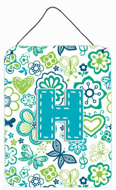 Caroline's Treasures Letter H Flowers and Butterflies Teal Blue Wall or Door Hanging Prints CJ2006-HDS1216
