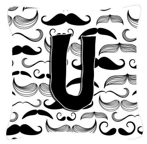 Letter U Moustache Initial Canvas Fabric Decorative Pillow CJ2009-UPW1414 by Caroline&#39;s Treasures