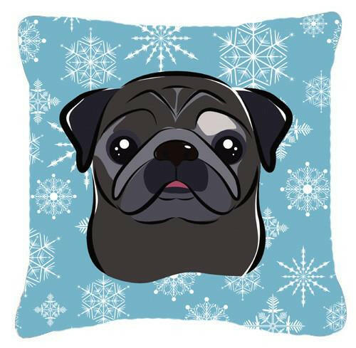 Snowflake Black Pug Fabric Decorative Pillow BB1697PW1414 - the-store.com