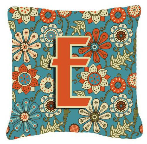 Letter E Flowers Retro Blue Canvas Fabric Decorative Pillow CJ2012-EPW1414 by Caroline&#39;s Treasures