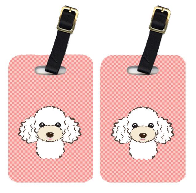 Pair of Checkerboard Pink White Poodle Luggage Tags BB1257BT by Caroline&#39;s Treasures