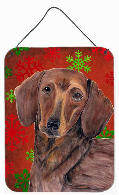 Dachshund Red Green Snowflakes Holiday Christmas  Wall or Door Hanging Prints by Caroline's Treasures