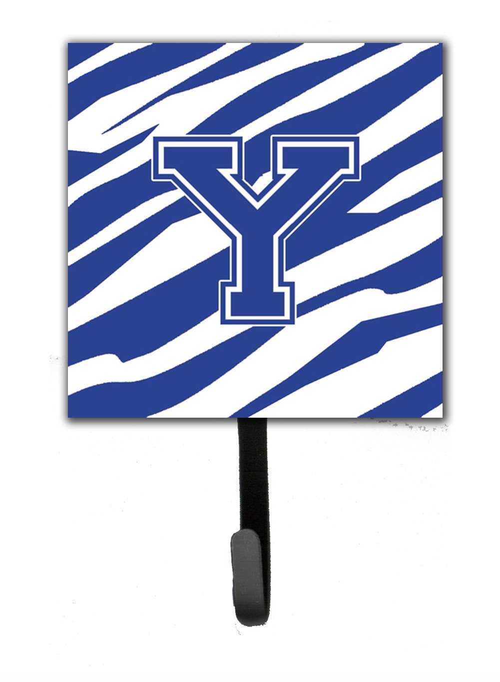Letter Y Initial Tiger Stripe Blue and White Leash Holder or Key Hook by Caroline's Treasures