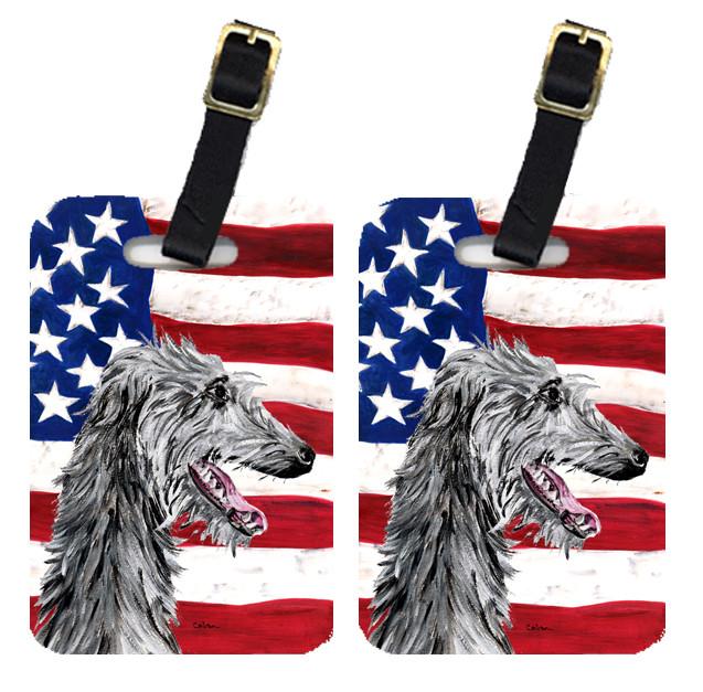 Pair of Scottish Deerhound with American Flag USA Luggage Tags SC9645BT by Caroline&#39;s Treasures