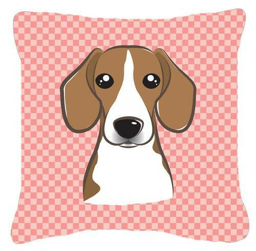 Checkerboard Pink Beagle Canvas Fabric Decorative Pillow BB1239PW1414 - the-store.com