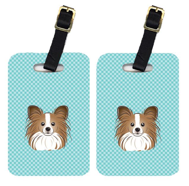Pair of Checkerboard Blue Papillon Luggage Tags BB1186BT by Caroline&#39;s Treasures