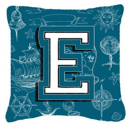 Letter E Sea Doodles Initial Alphabet Canvas Fabric Decorative Pillow CJ2014-EPW1414 by Caroline&#39;s Treasures