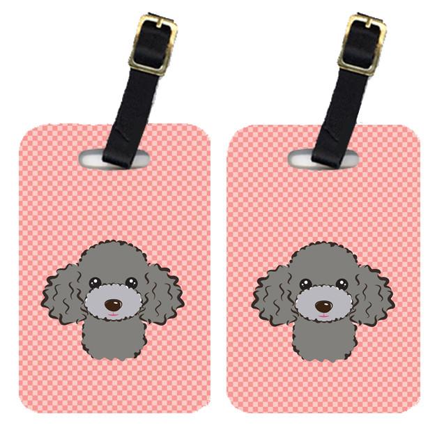 Pair of Checkerboard Pink Silver Gray Poodle Luggage Tags BB1259BT by Caroline&#39;s Treasures