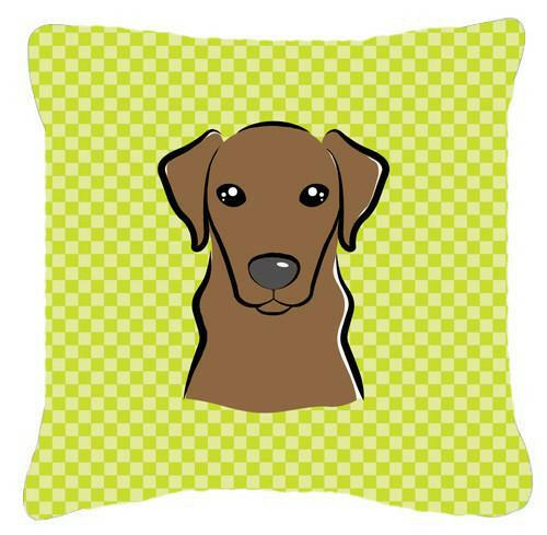 Checkerboard Lime Green Chocolate Labrador Canvas Fabric Decorative Pillow BB1296PW1414 - the-store.com
