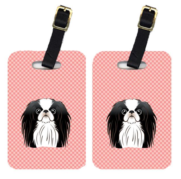 Pair of Checkerboard Pink Japanese Chin Luggage Tags BB1230BT by Caroline&#39;s Treasures
