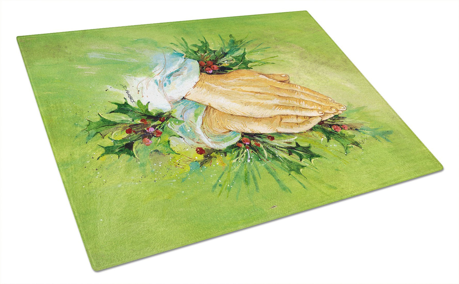 Praying Hangs with Holly Leaves Glass Cutting Board Large AAH5985LCB by Caroline's Treasures