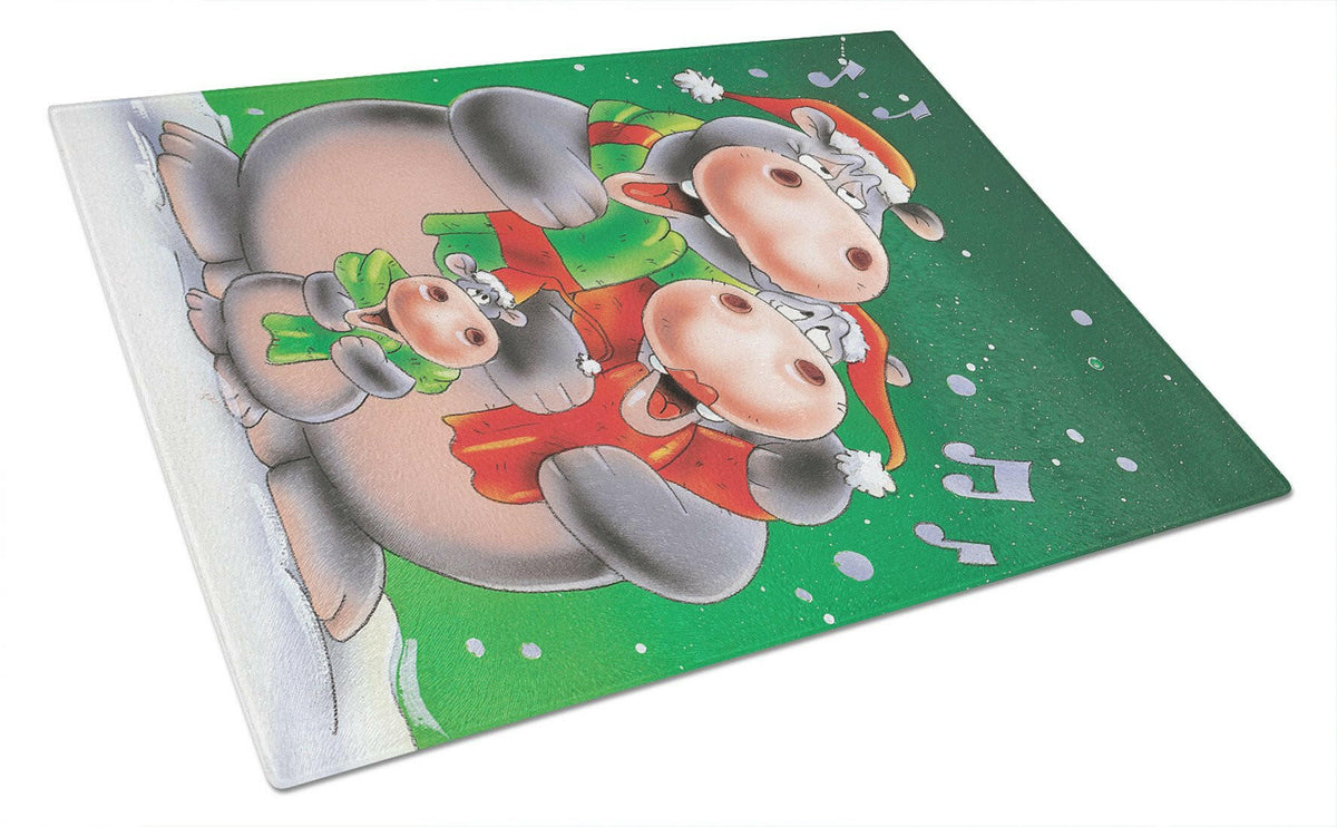 Hippo Family Caroling Glass Cutting Board Large AAH7195LCB by Caroline&#39;s Treasures