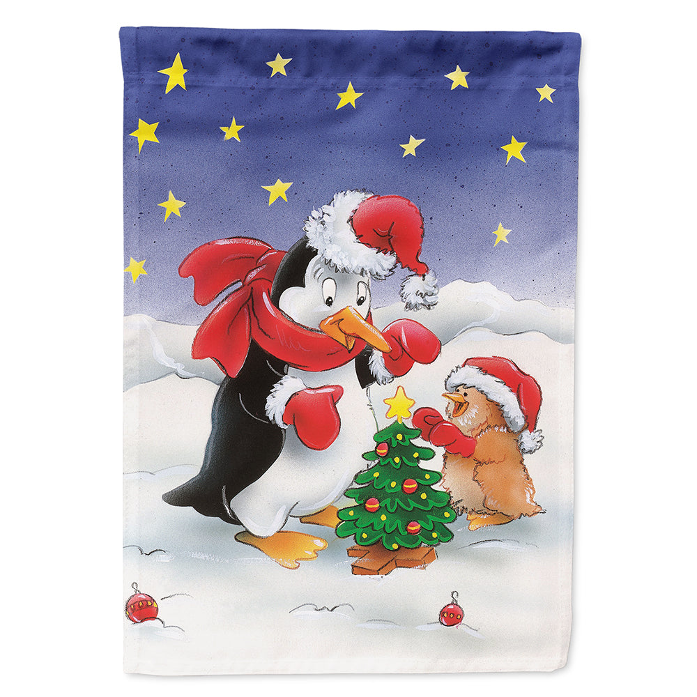 Penguin and Robin with Christmas Tree Flag Canvas House Size AAH7203CHF