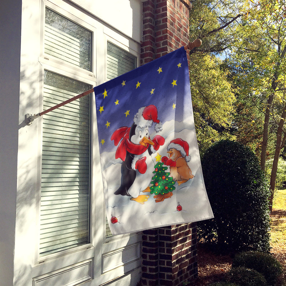 Pingouin et Robin avec drapeau de sapin de Noël Taille de la maison en toile AAH7203CHF