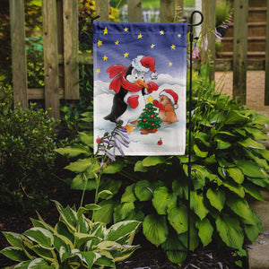 Penguin and Robin with Christmas Tree Flag Garden Size AAH7203GF