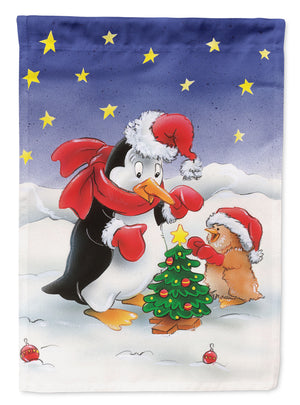 Penguin and Robin with Christmas Tree Flag Garden Size AAH7203GF