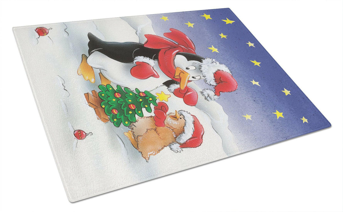 Penguin and Robin with Christmas Tree Glass Cutting Board Large AAH7203LCB by Caroline&#39;s Treasures