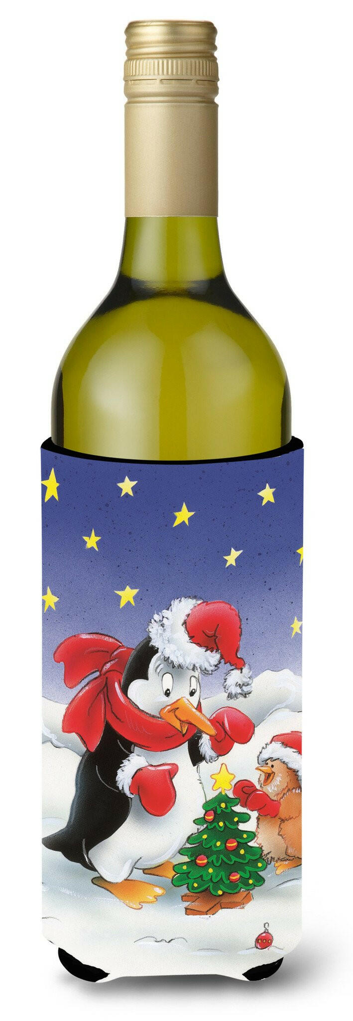 Penguin and Robin with Christmas Tree Wine Bottle Beverage Insulator Hugger AAH7203LITERK by Caroline&#39;s Treasures