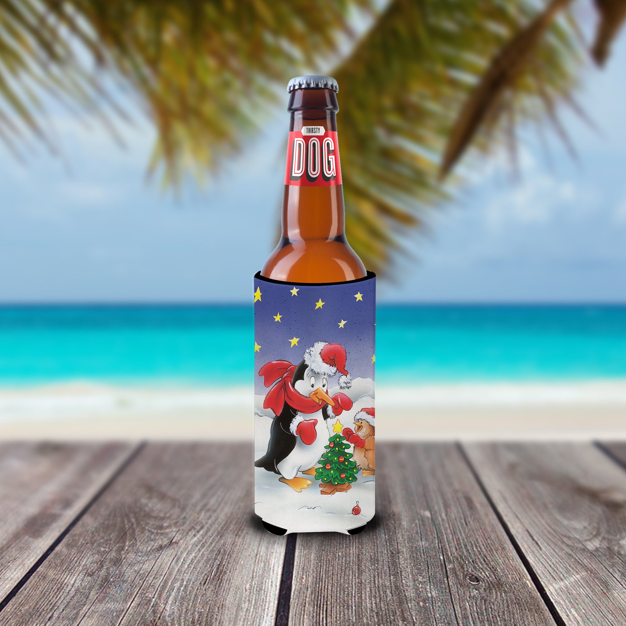 Penguin and Robin with Christmas Tree Ultra Beverage Isolateurs pour canettes minces AAH7203MUK