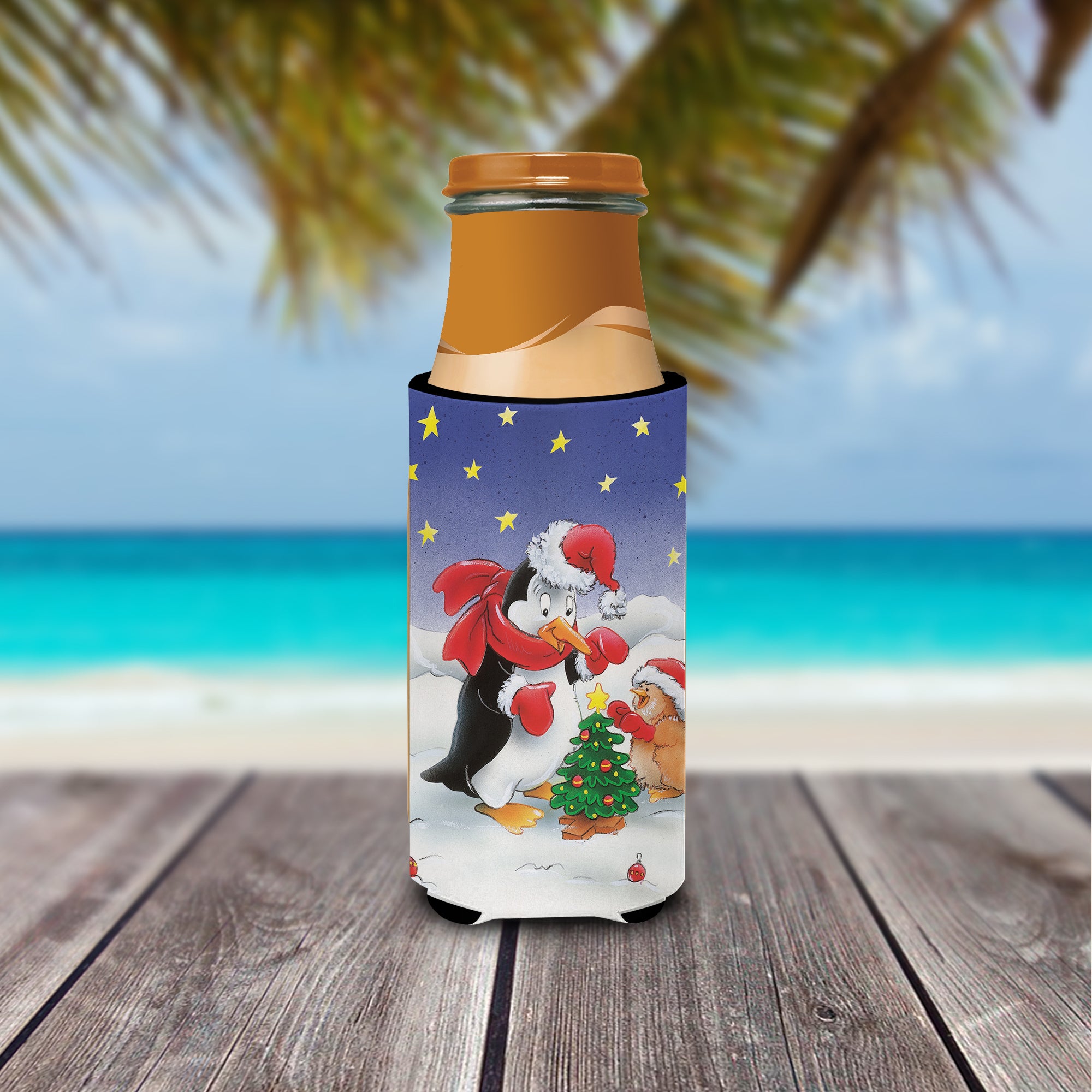 Penguin and Robin with Christmas Tree Ultra Beverage Insulators for slim cans AAH7203MUK