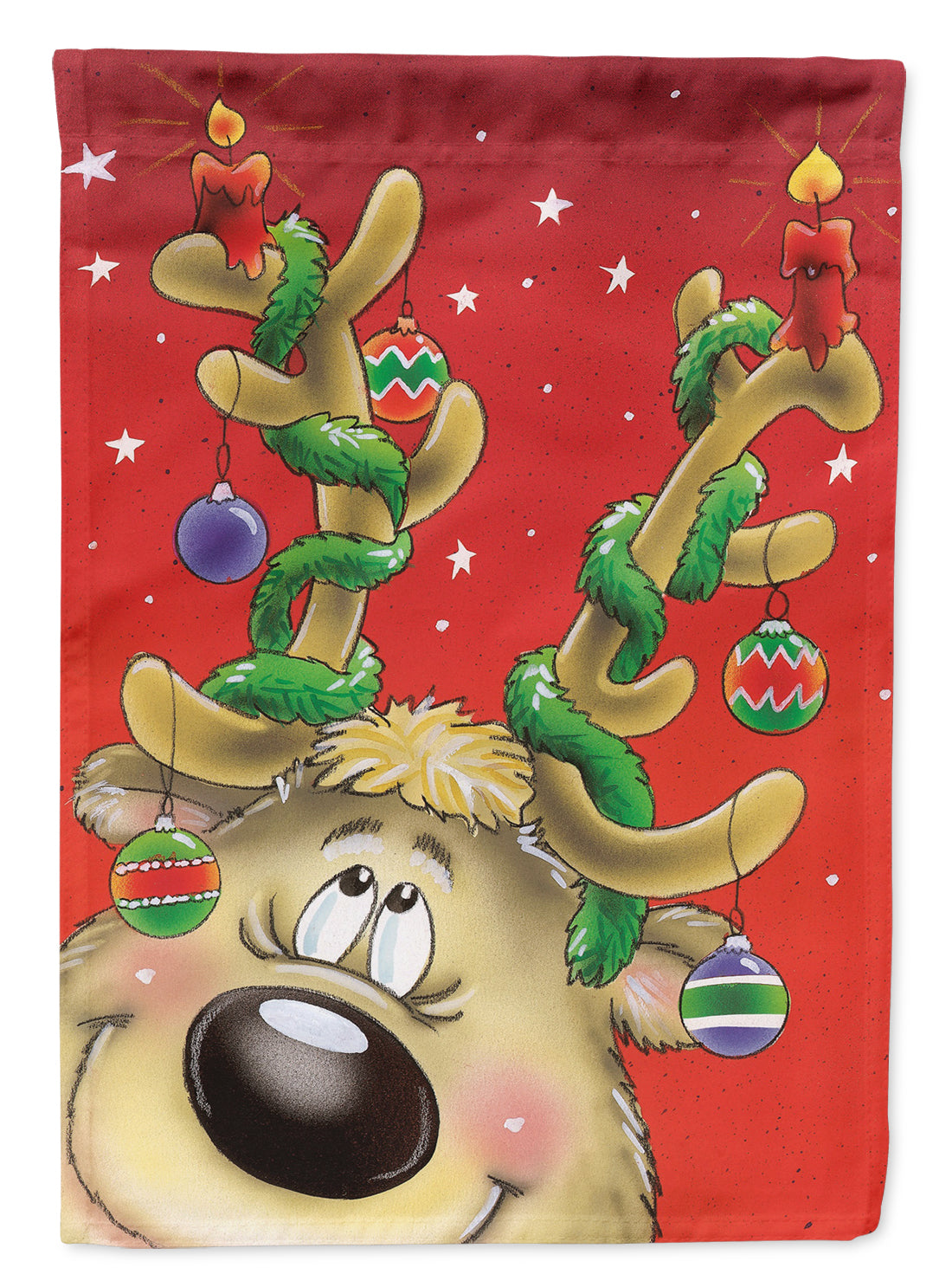 Comic Reindeer with Decorated Antlers Flag Garden Size AAH7206GF