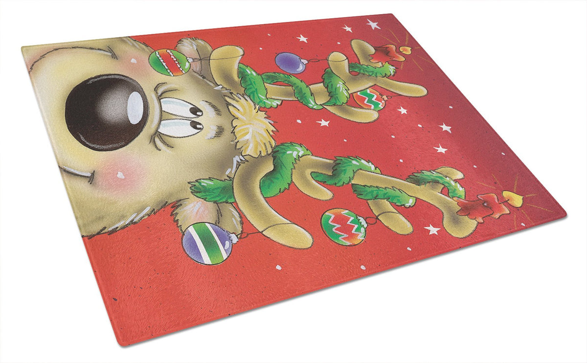 Comic Reindeer with Decorated Antlers Glass Cutting Board Large AAH7206LCB by Caroline&#39;s Treasures