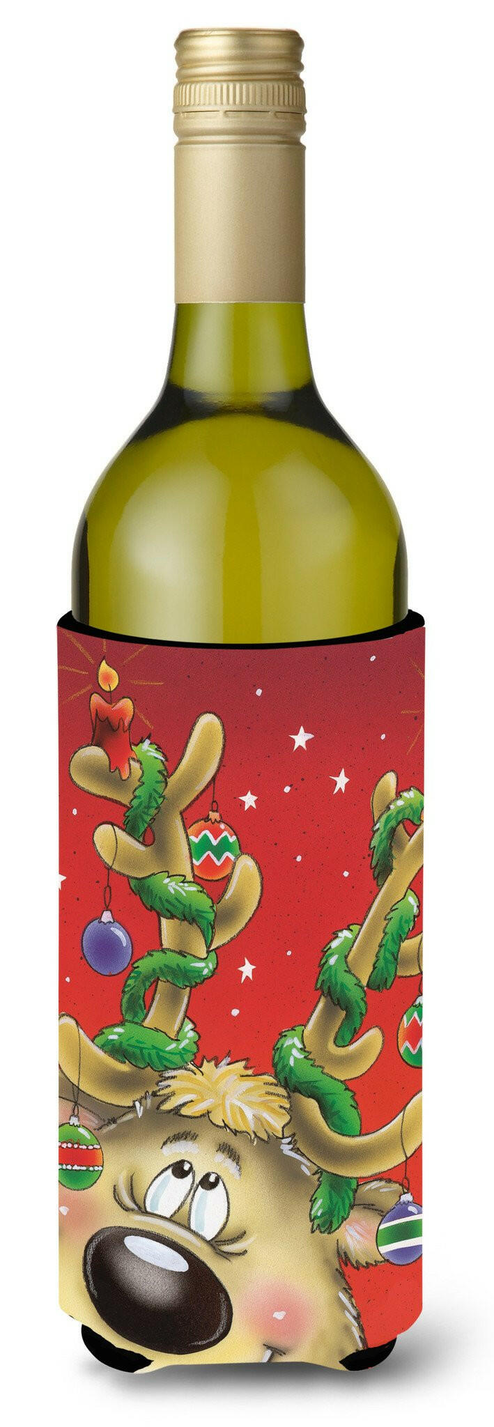 Comic Reindeer with Decorated Antlers Wine Bottle Beverage Insulator Hugger AAH7206LITERK by Caroline&#39;s Treasures