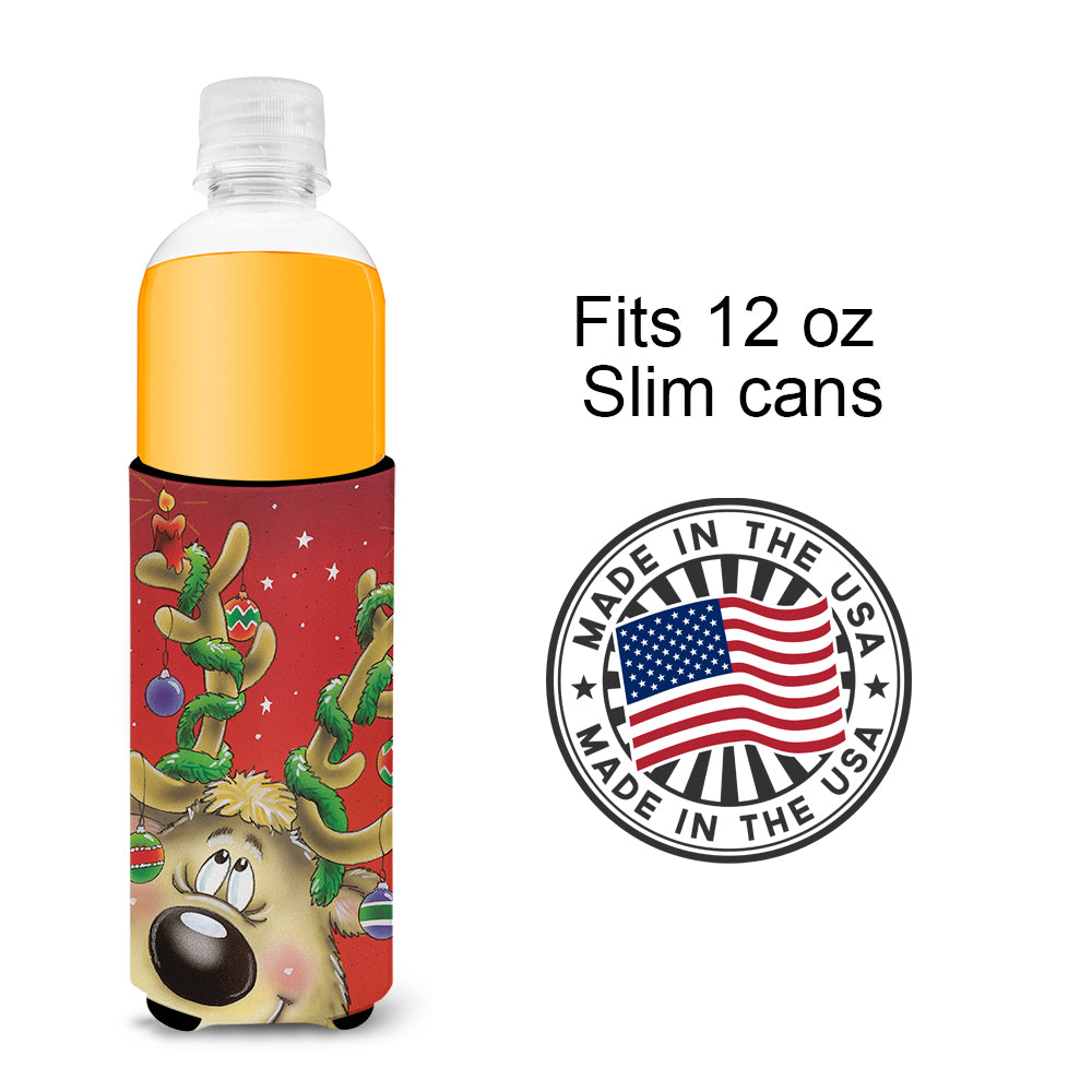Comic Reindeer with Decorated Antlers Ultra Beverage Insulators for slim cans AAH7206MUK