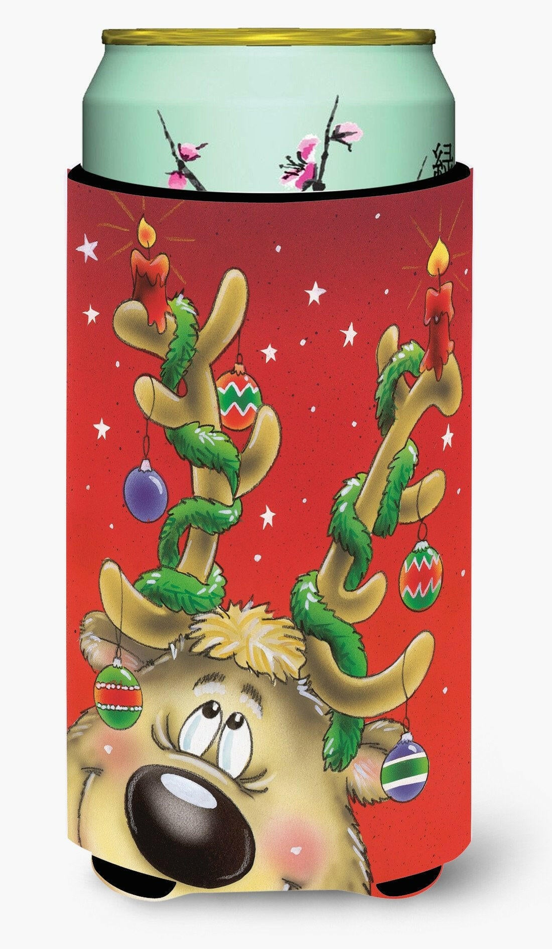 Comic Reindeer with Decorated Antlers Tall Boy Beverage Insulator Hugger AAH7206TBC by Caroline&#39;s Treasures