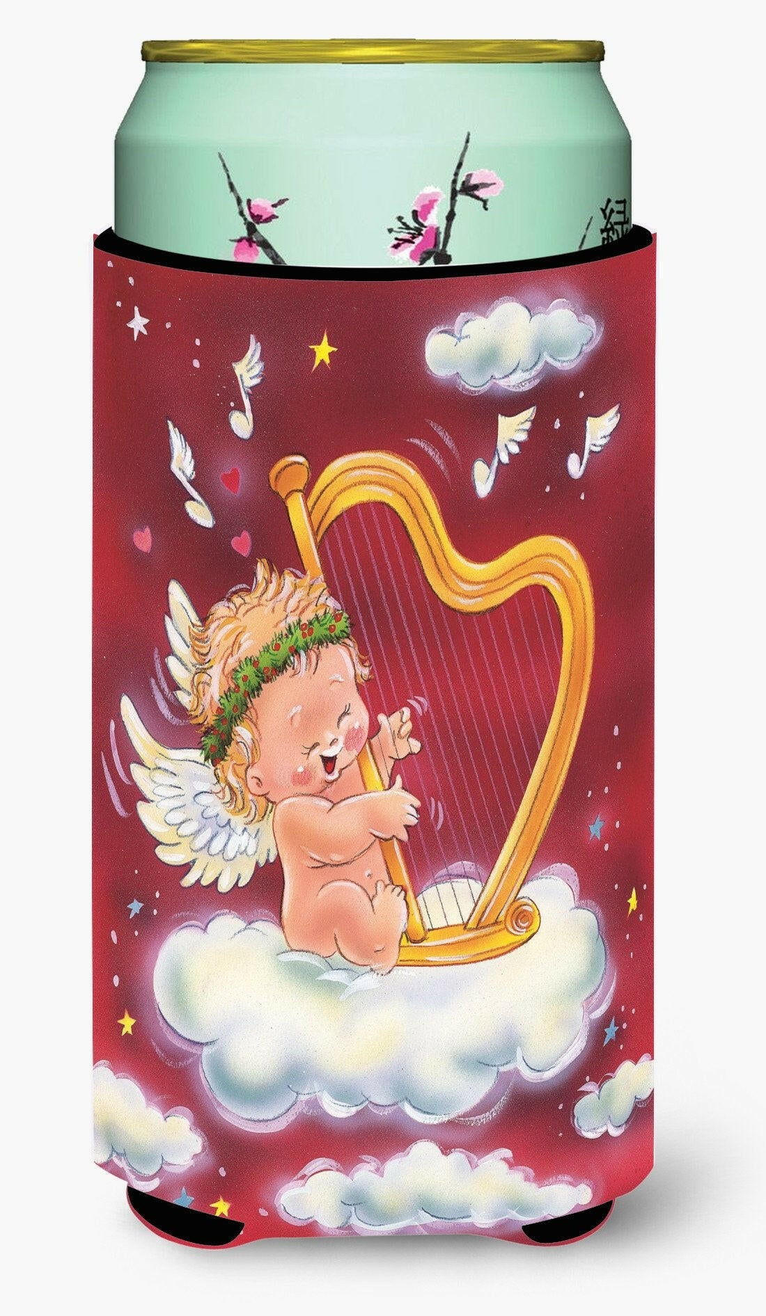 Angels with Harp Valentine&#39;s Tall Boy Beverage Insulator Hugger AAH7273TBC by Caroline&#39;s Treasures