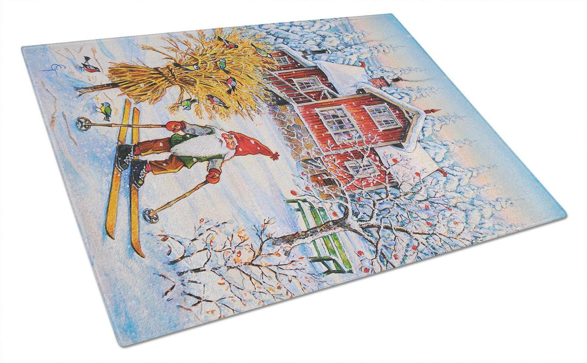 Christmas Gnome Skiing Glass Cutting Board Large ACG0034LCB by Caroline&#39;s Treasures