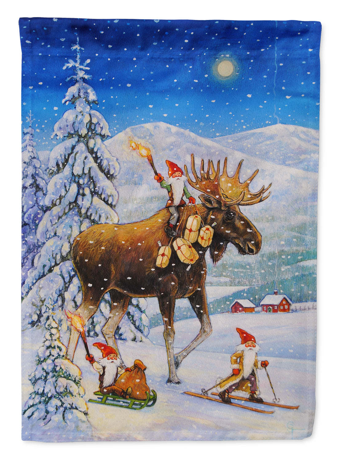 Christmas Gnome riding Reindeer Flag Canvas House Size ACG0102CHF
