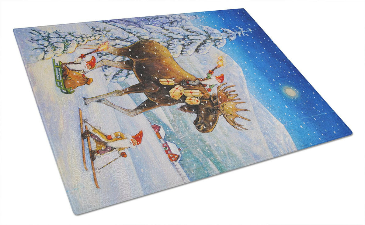 Christmas Gnome riding Reindeer Glass Cutting Board Large ACG0102LCB by Caroline&#39;s Treasures