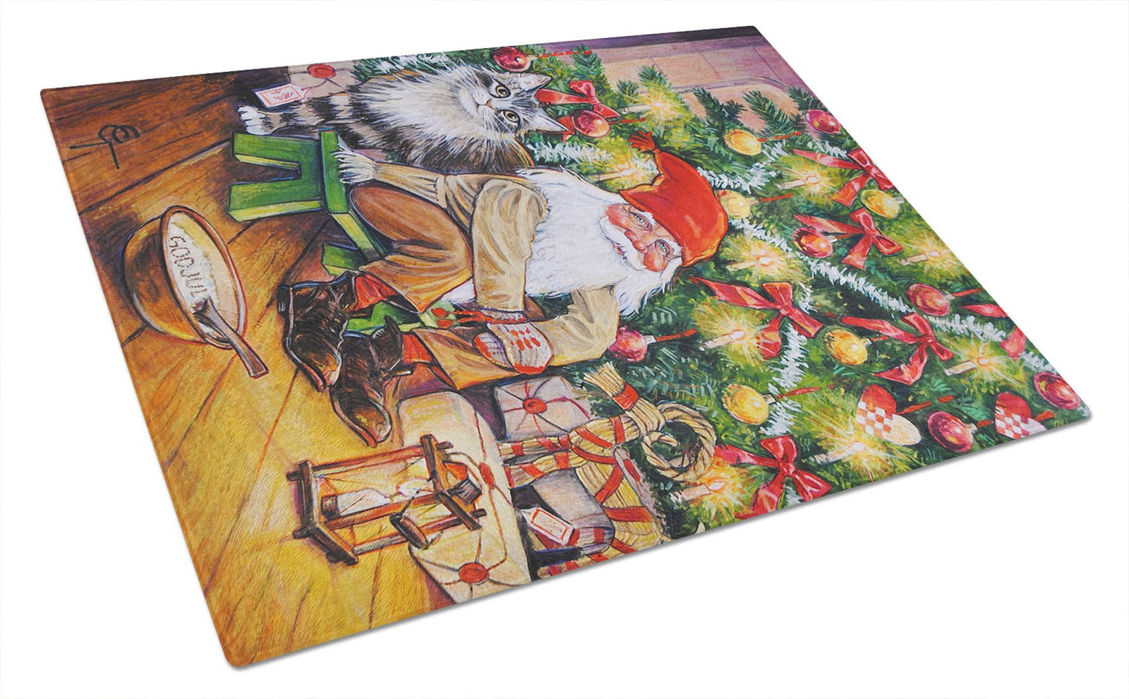 Christmas Gnome by the Tree Glass Cutting Board Large ACG0134LCB by Caroline's Treasures