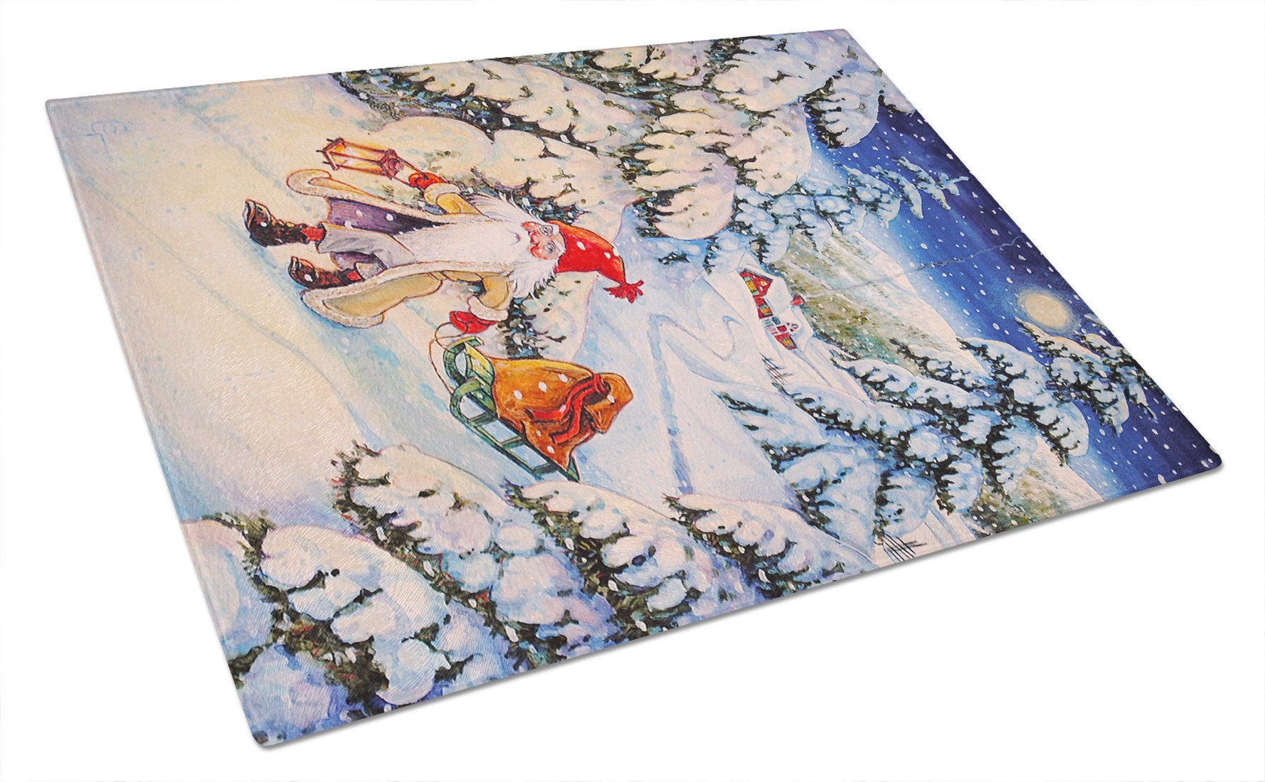 Christmas Gnome pulling a sled Glass Cutting Board Large ACG0144LCB by Caroline's Treasures