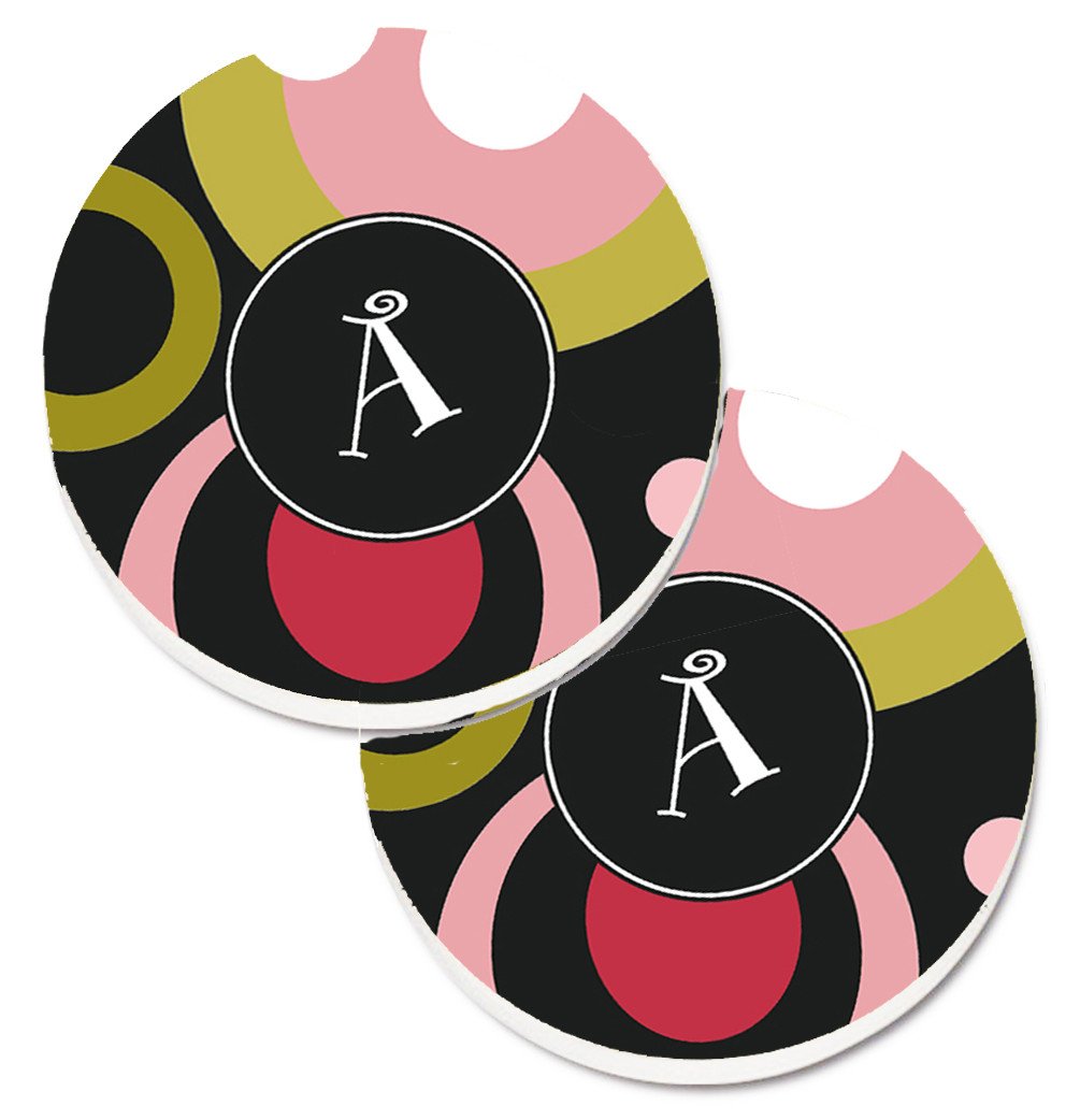 Letter A Monogram - Retro in Black  Set of 2 Cup Holder Car Coasters AM1001-ACARC by Caroline&#39;s Treasures